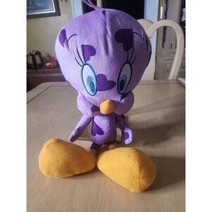 Warner Bros Looney Tunes Purple Heart Print Purple Tweety Bird Plush 14”